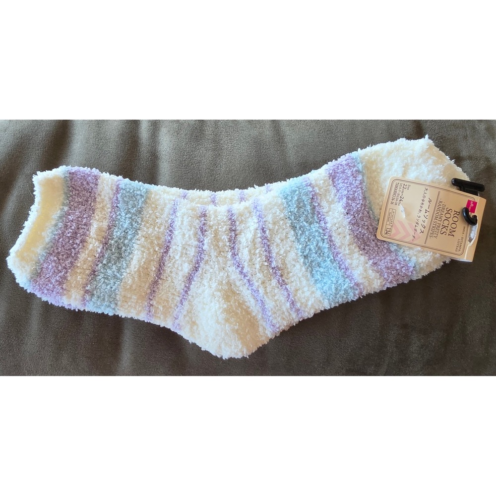 Daiso Dreamy Pretty Room Socks Pastel Striped Fuzzy Cozy Slipper Socks NWT